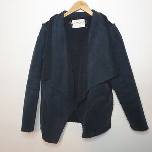 Velvet by Graham & Spencer Faux Velvet Black Sherpa Open Drape Jacket Size M